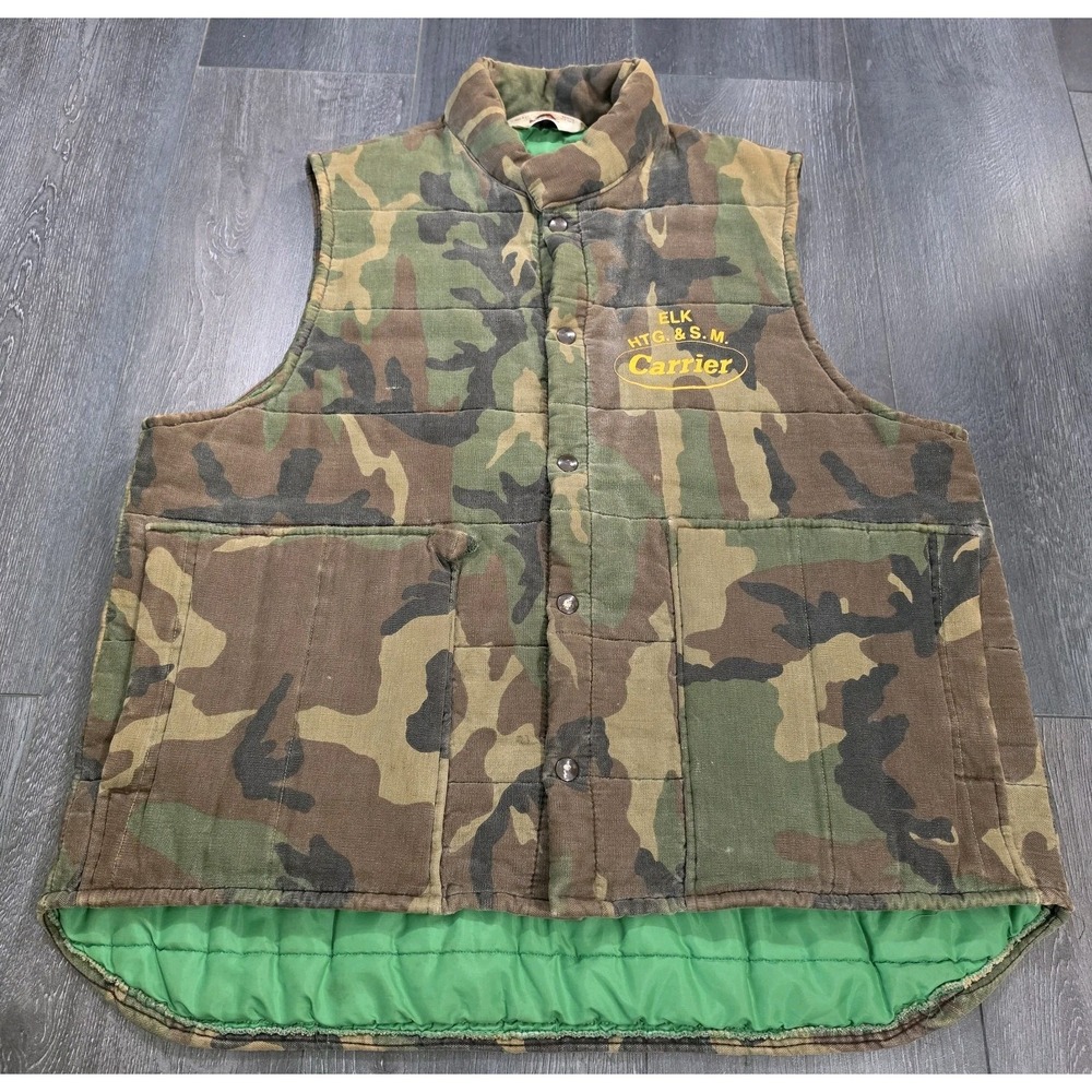 Vintage Wrangler Canvas Woodland Camo Vest Men 2XL Snap 80s Elk HTG & S.M.